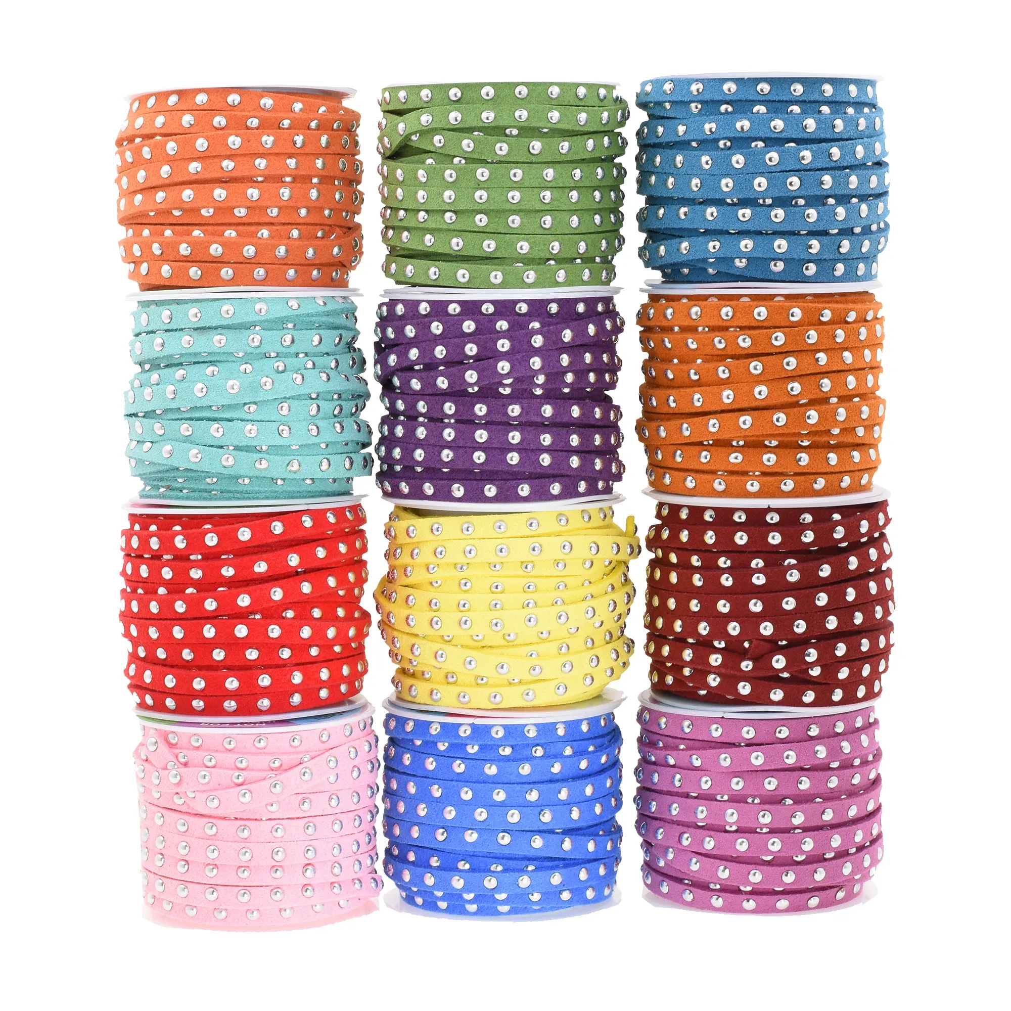 5mm Studded Faux Suede Cord Rope for Jewelry Making - 20 Yards Faux Leather Ribbon - Flat Micro Fiber Leather String Faux Leather Lace with Rivets
