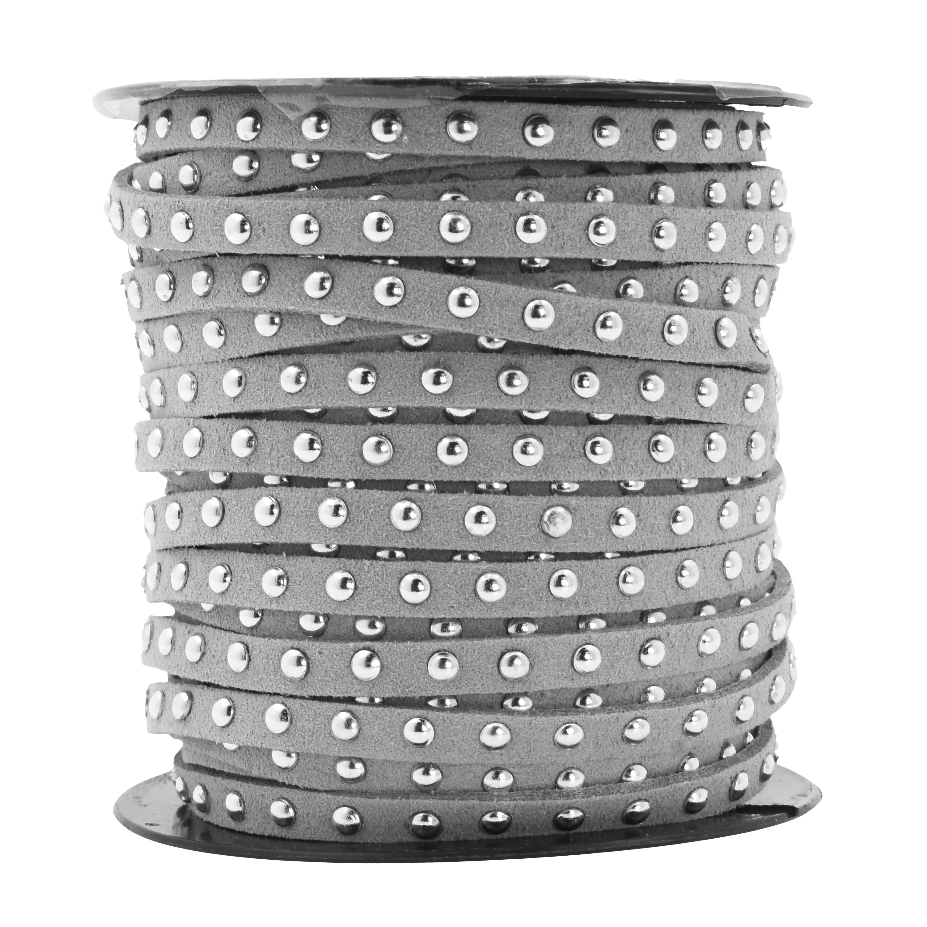 5mm Studded Faux Suede Cord Rope for Jewelry Making - 20 Yards Faux Leather Ribbon - Flat Micro Fiber Leather String Faux Leather Lace with Rivets