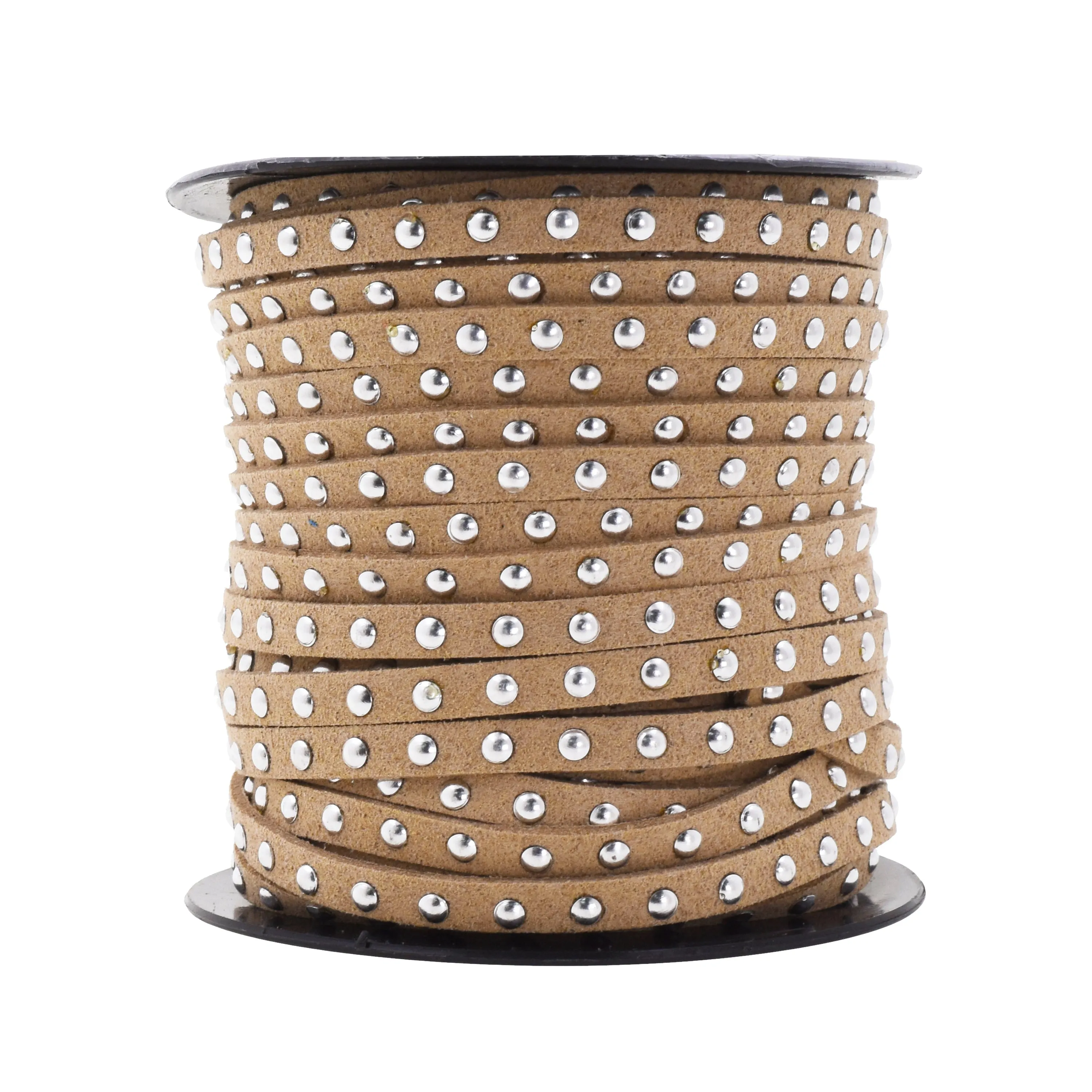 5mm Studded Faux Suede Cord Rope for Jewelry Making - 20 Yards Faux Leather Ribbon - Flat Micro Fiber Leather String Faux Leather Lace with Rivets
