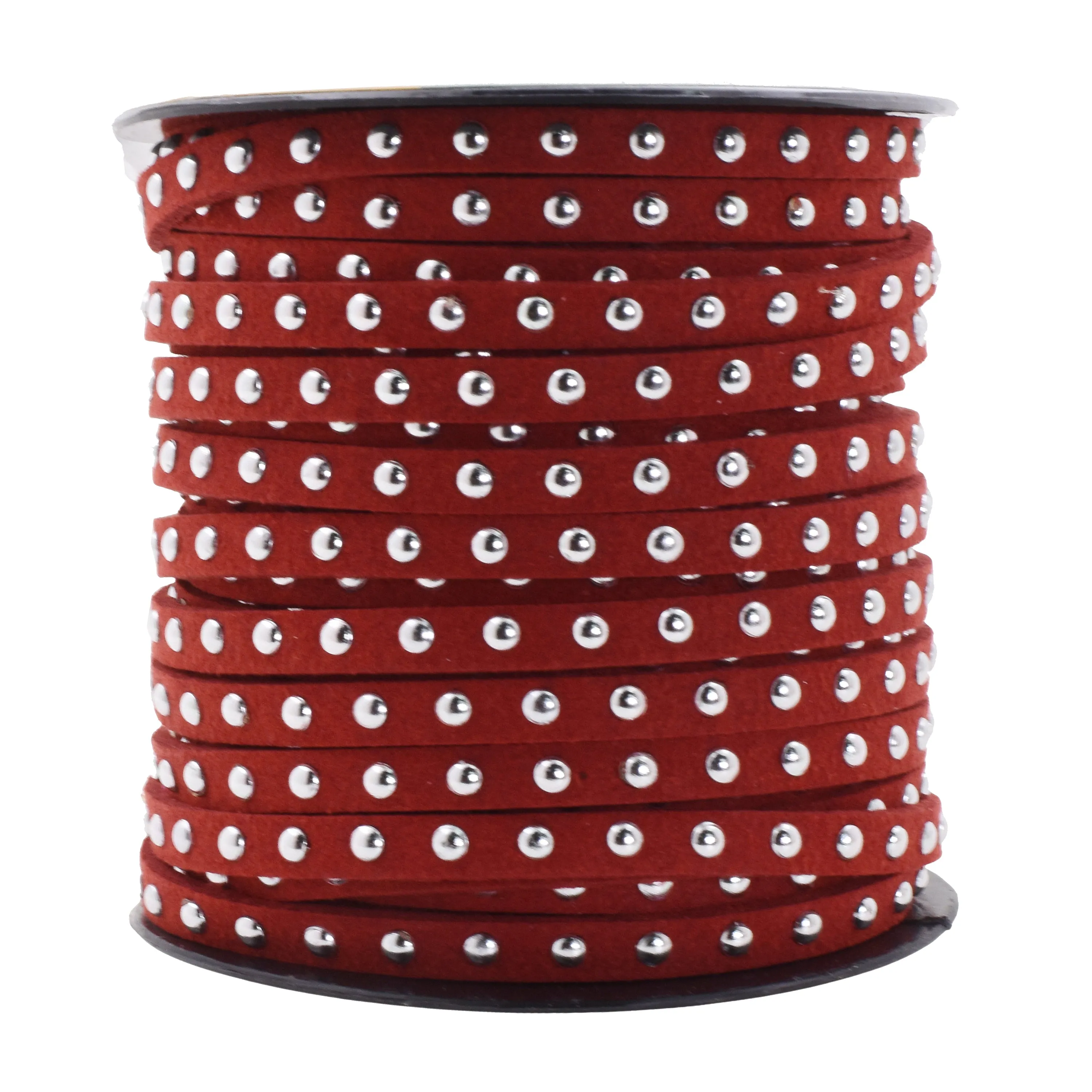 5mm Studded Faux Suede Cord Rope for Jewelry Making - 20 Yards Faux Leather Ribbon - Flat Micro Fiber Leather String Faux Leather Lace with Rivets