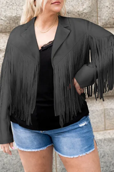 Blue Zone Planet |  Plus Size Fringe Open Front Jacket