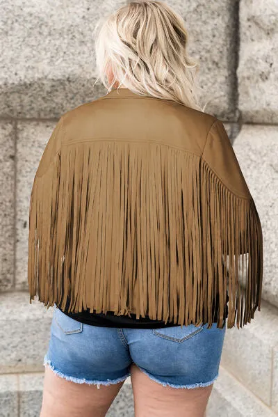 Blue Zone Planet |  Plus Size Fringe Open Front Jacket