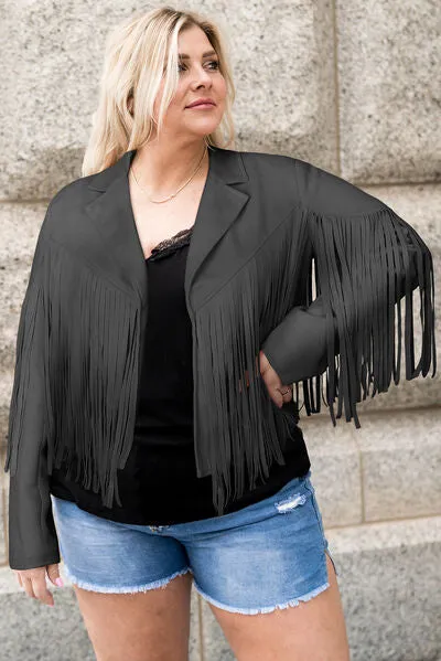 Blue Zone Planet |  Plus Size Fringe Open Front Jacket