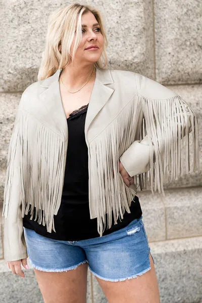 Blue Zone Planet |  Plus Size Fringe Open Front Jacket