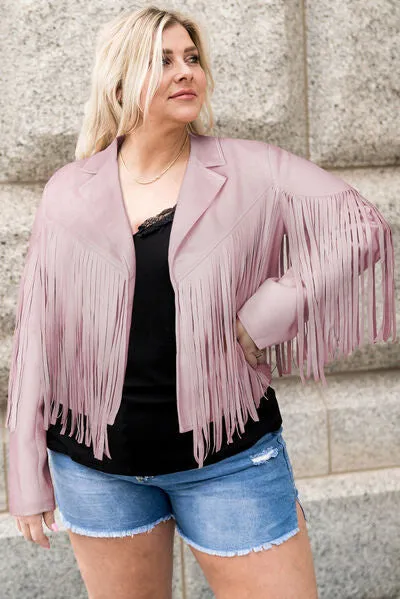 Blue Zone Planet |  Plus Size Fringe Open Front Jacket