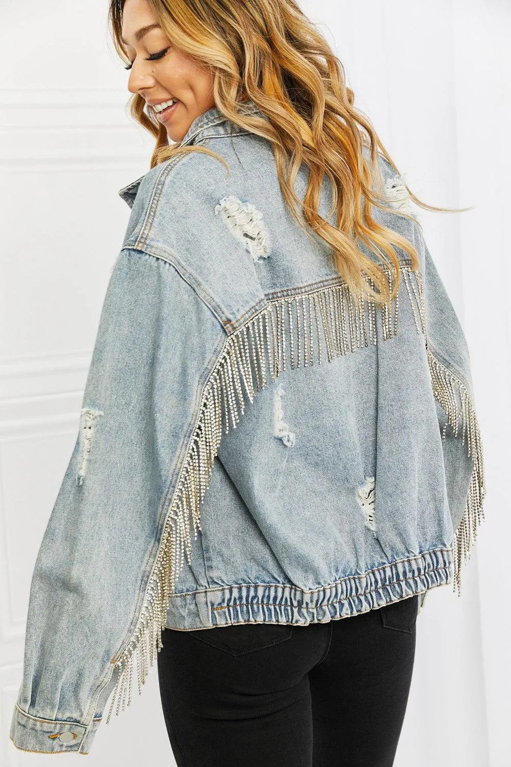 Blue Zone Planet |  POL Time To Shine Twill Denim Fringe Jacket
