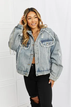 Blue Zone Planet |  POL Time To Shine Twill Denim Fringe Jacket