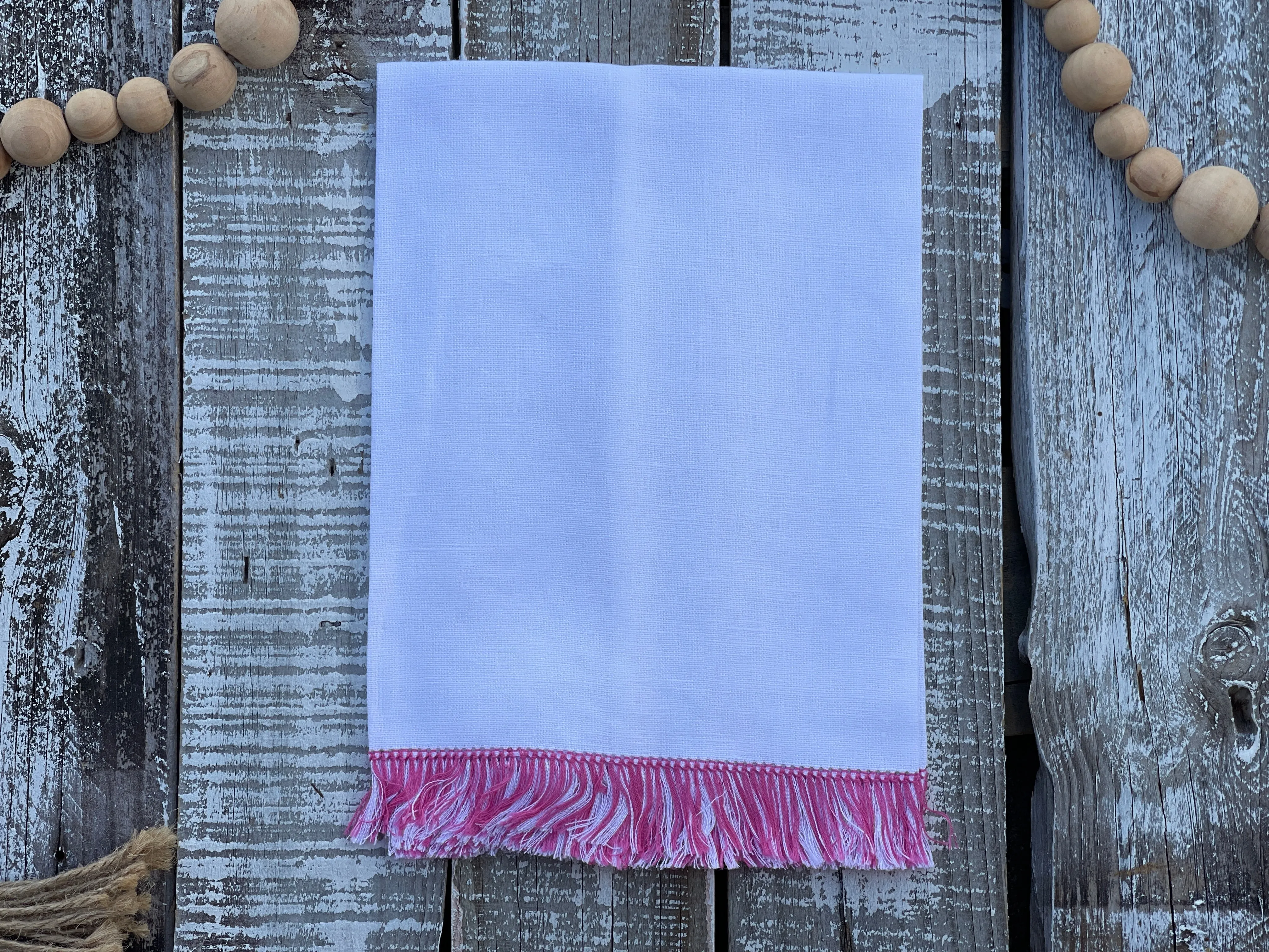 Custom Embroidered, Personalized, Monogrammed Fringe Linen Hand Towel
