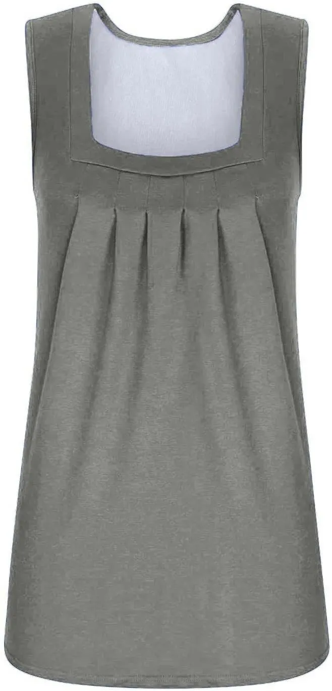 FQZWONG Tank Top for Women 2025 Summer Ruffled Square Neck Vest Shirts Loose Casual Ladies Solid Sleeveless Blouses