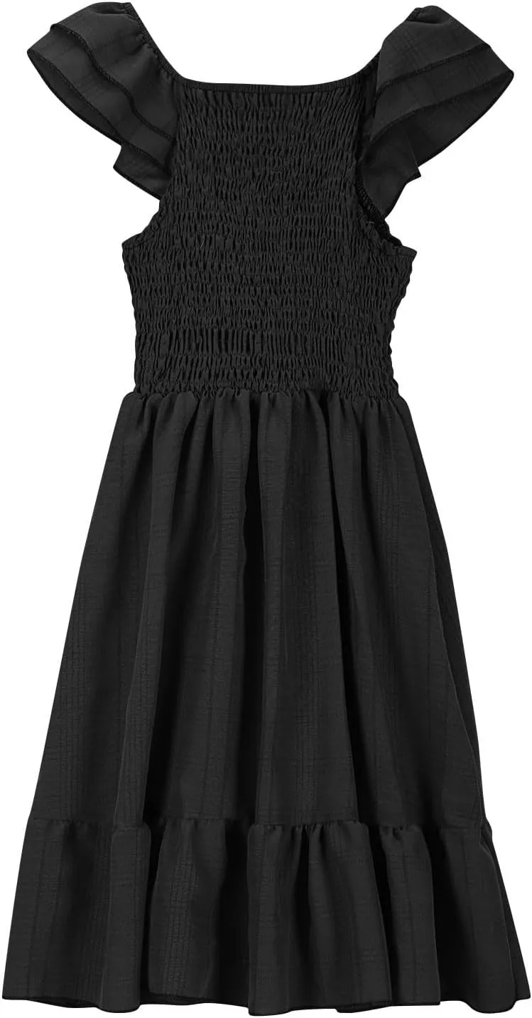 Girls Summer Dresses Cute Ruffle Sleeve Smocked Flowy Kids Spring Dress Party Sundresses 3-12 Years