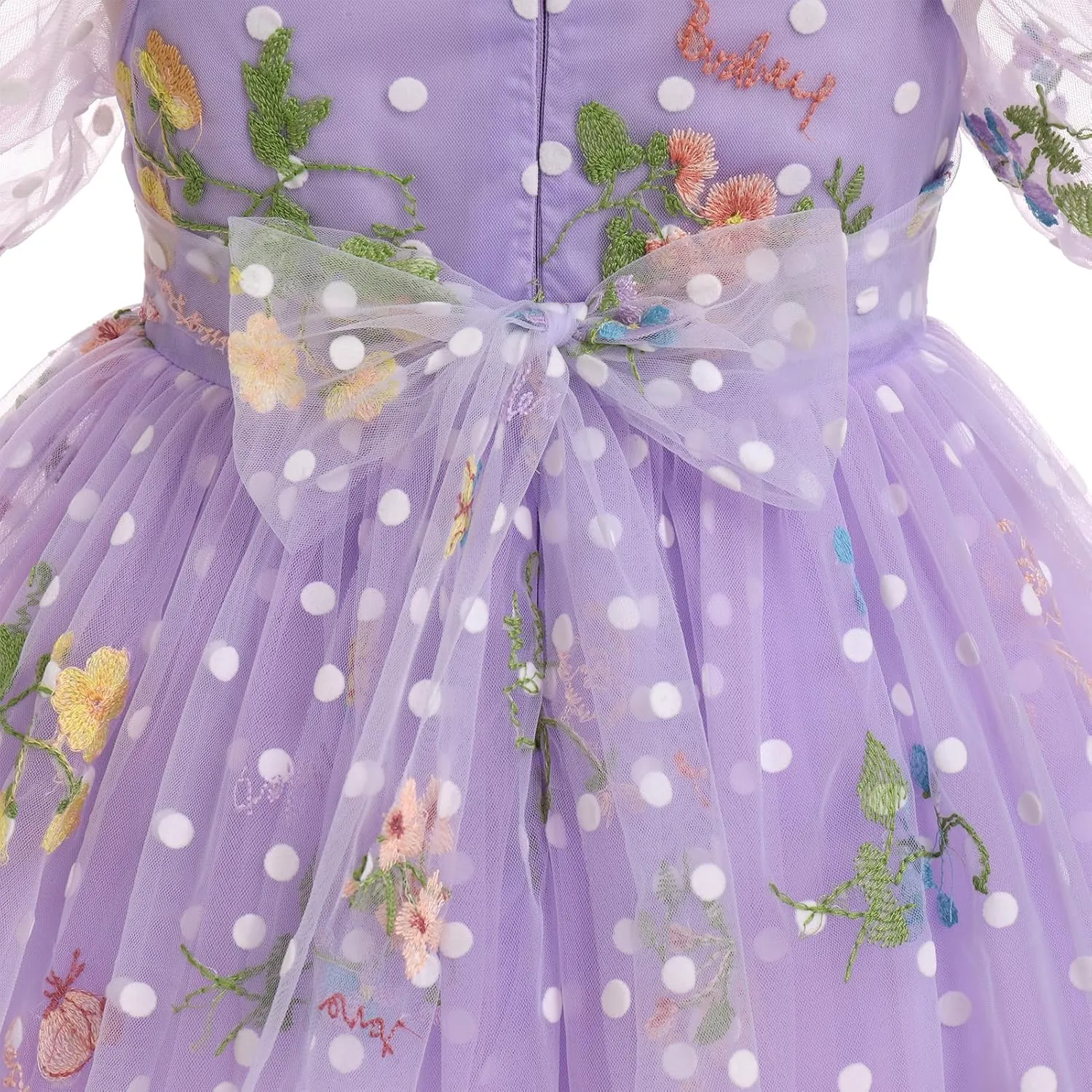 IBTOM CASTLE Toddlers Girls Floral Embroidery Birthday Dress Short Puff Sleeve Dress Polka Dot Princess Party Dress