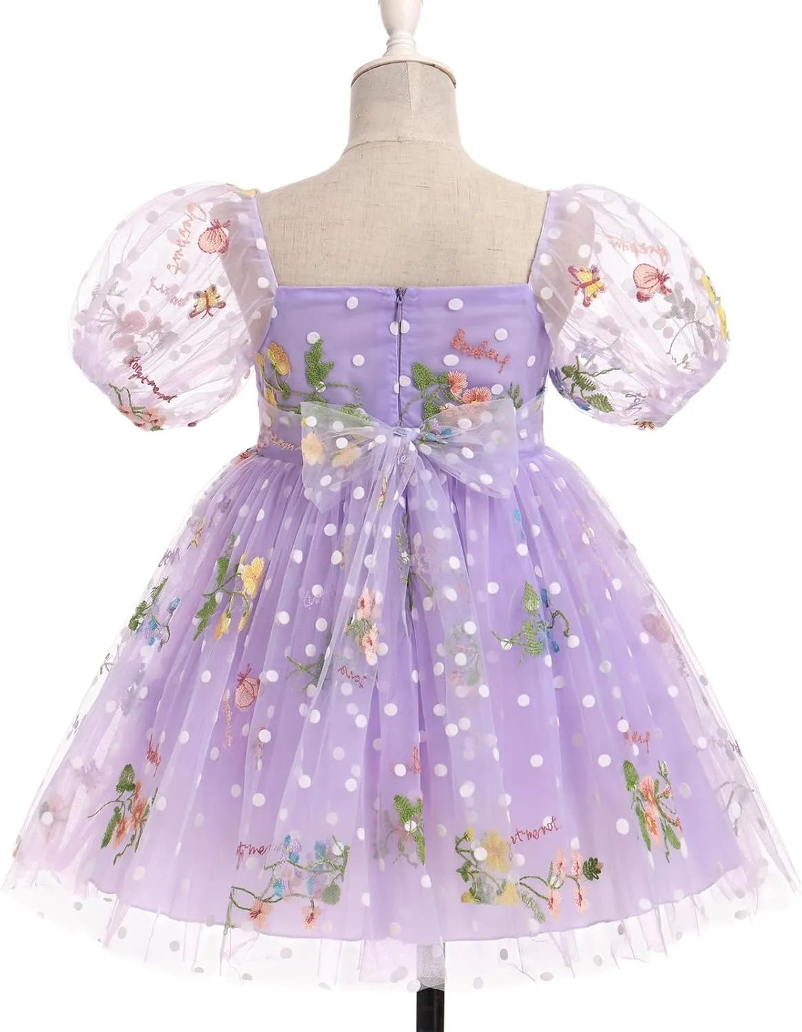 IBTOM CASTLE Toddlers Girls Floral Embroidery Birthday Dress Short Puff Sleeve Dress Polka Dot Princess Party Dress