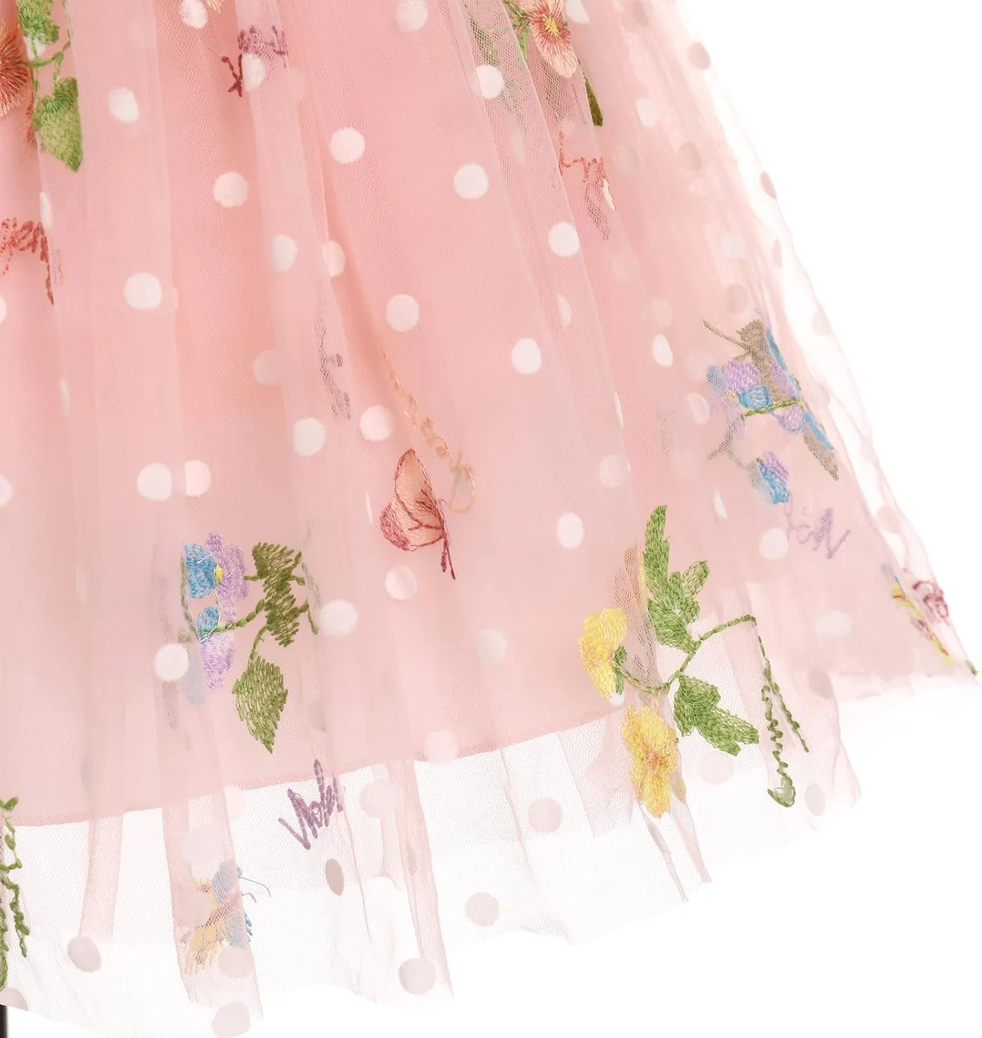 IBTOM CASTLE Toddlers Girls Floral Embroidery Birthday Dress Short Puff Sleeve Dress Polka Dot Princess Party Dress