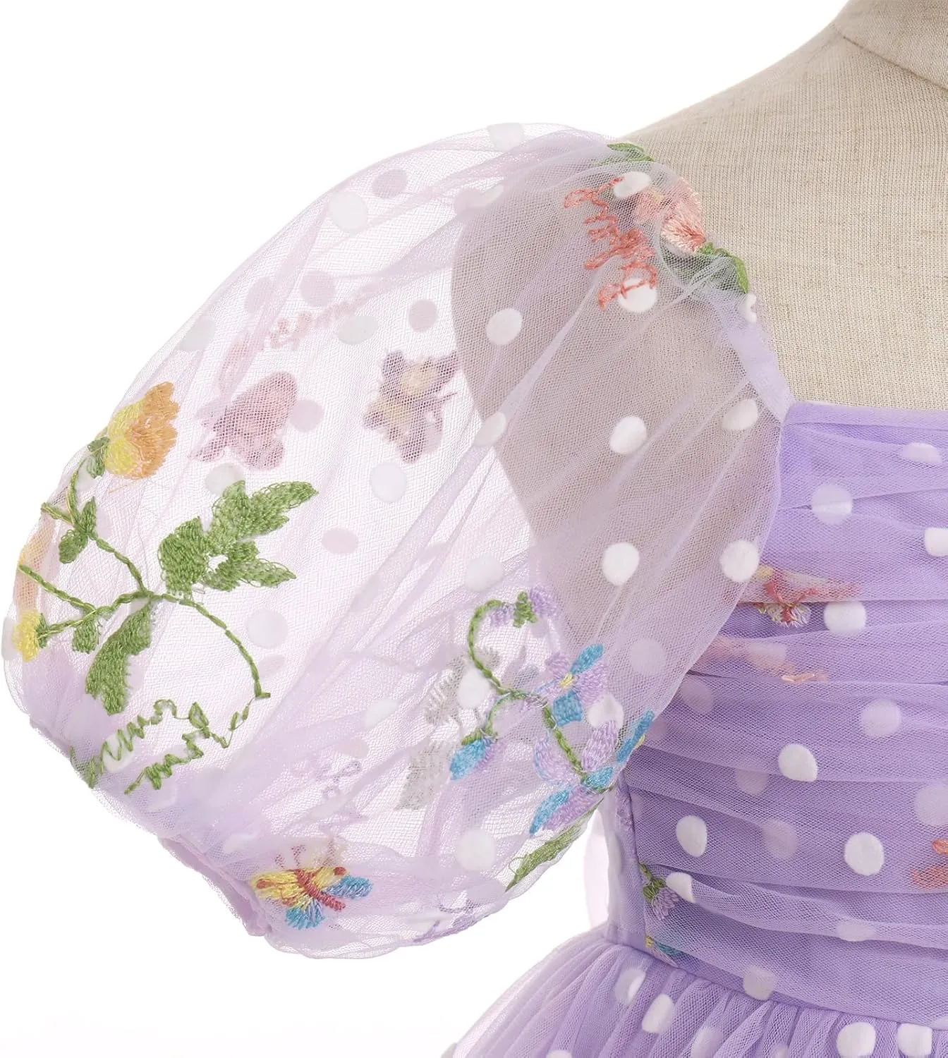 IBTOM CASTLE Toddlers Girls Floral Embroidery Birthday Dress Short Puff Sleeve Dress Polka Dot Princess Party Dress