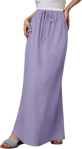 Long Skirts for Women with Slit high Elastic Waist Loose Solid Casual Maxi Skirt for Women Trendy Summer Vacation