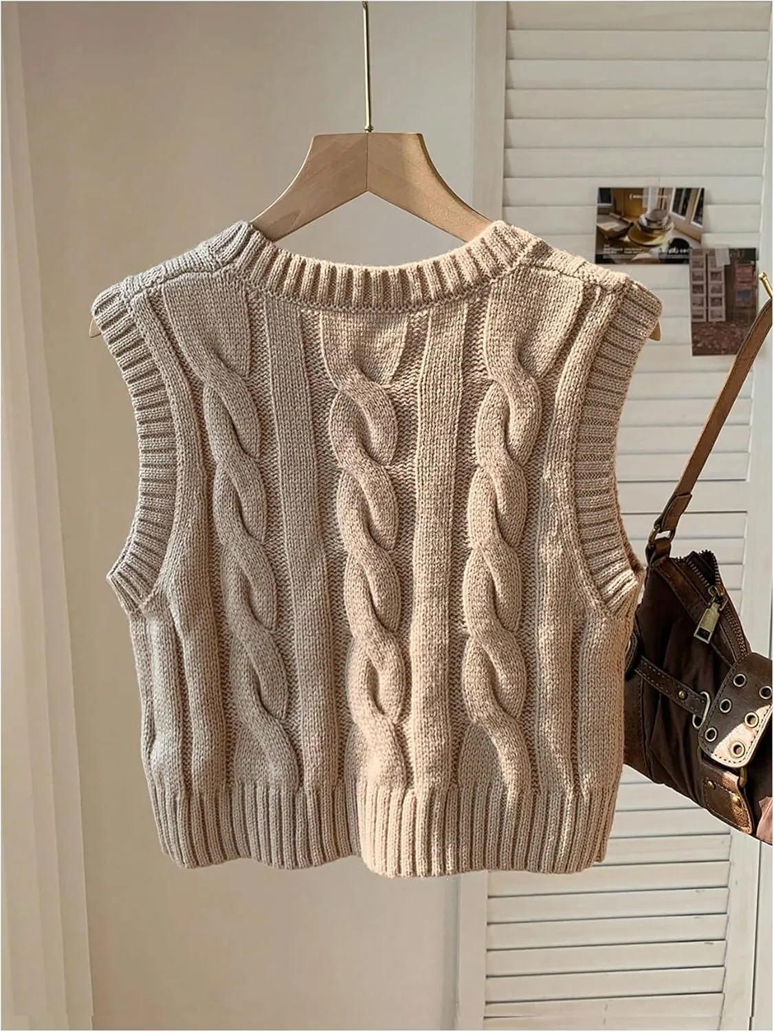 MakeMeChic Women's Cable Knit Crew Neck Sweater Vest Sleeveless Going Out Pullover Top