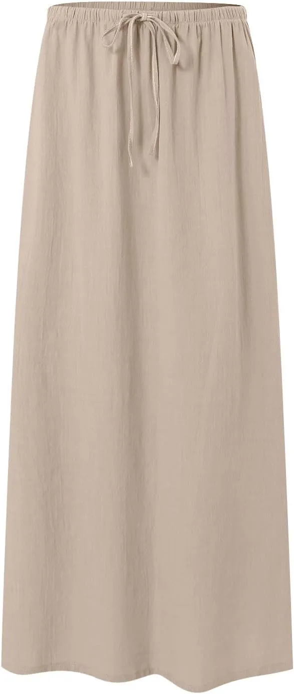 Maxi Skirts for Women 2025,Trendy Summer Comfy Drawstring Waist A Line Linen Skirt Vacation Boho Long Flowy Skirts