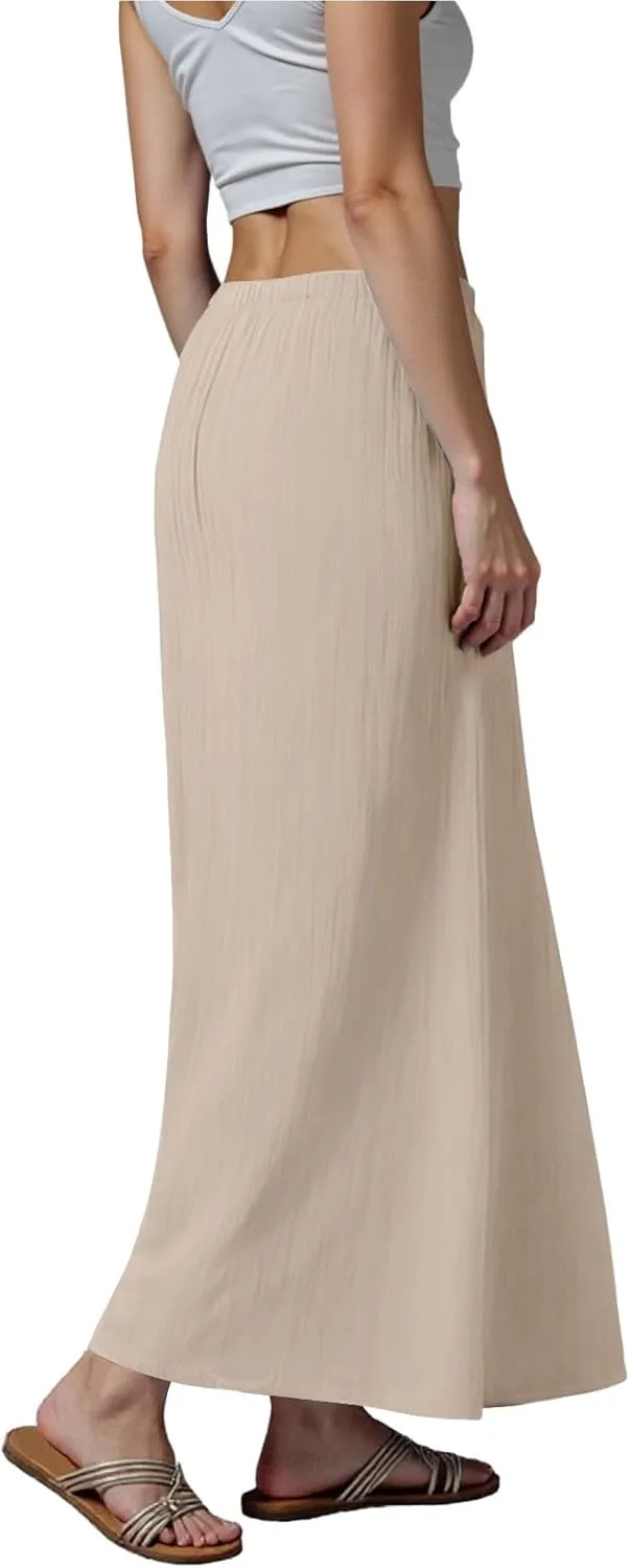 Maxi Skirts for Women 2025,Trendy Summer Comfy Drawstring Waist A Line Linen Skirt Vacation Boho Long Flowy Skirts