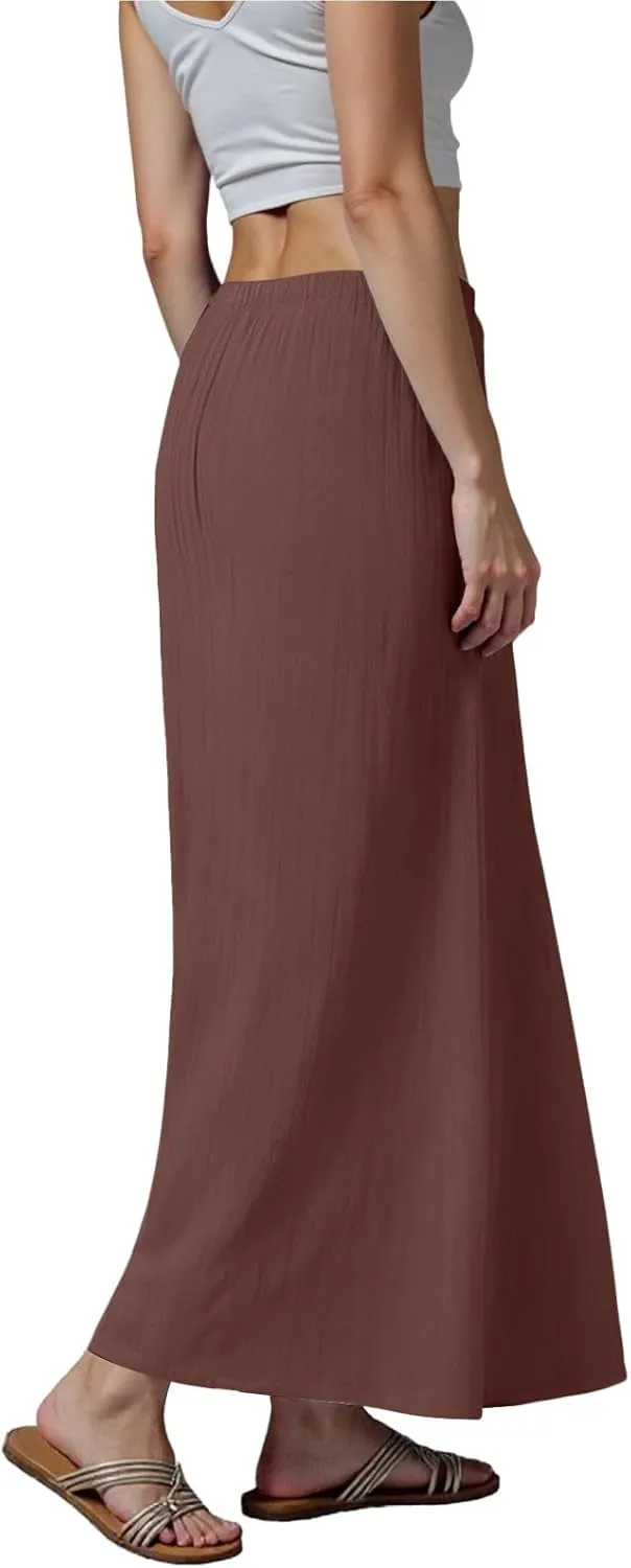 Maxi Skirts for Women 2025,Trendy Summer Comfy Drawstring Waist A Line Linen Skirt Vacation Boho Long Flowy Skirts