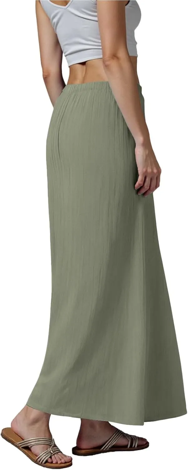 Maxi Skirts for Women 2025,Trendy Summer Comfy Drawstring Waist A Line Linen Skirt Vacation Boho Long Flowy Skirts