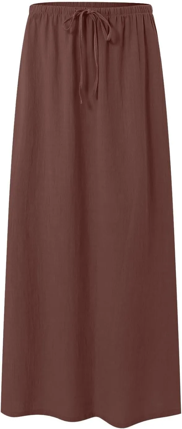 Maxi Skirts for Women 2025,Trendy Summer Comfy Drawstring Waist A Line Linen Skirt Vacation Boho Long Flowy Skirts