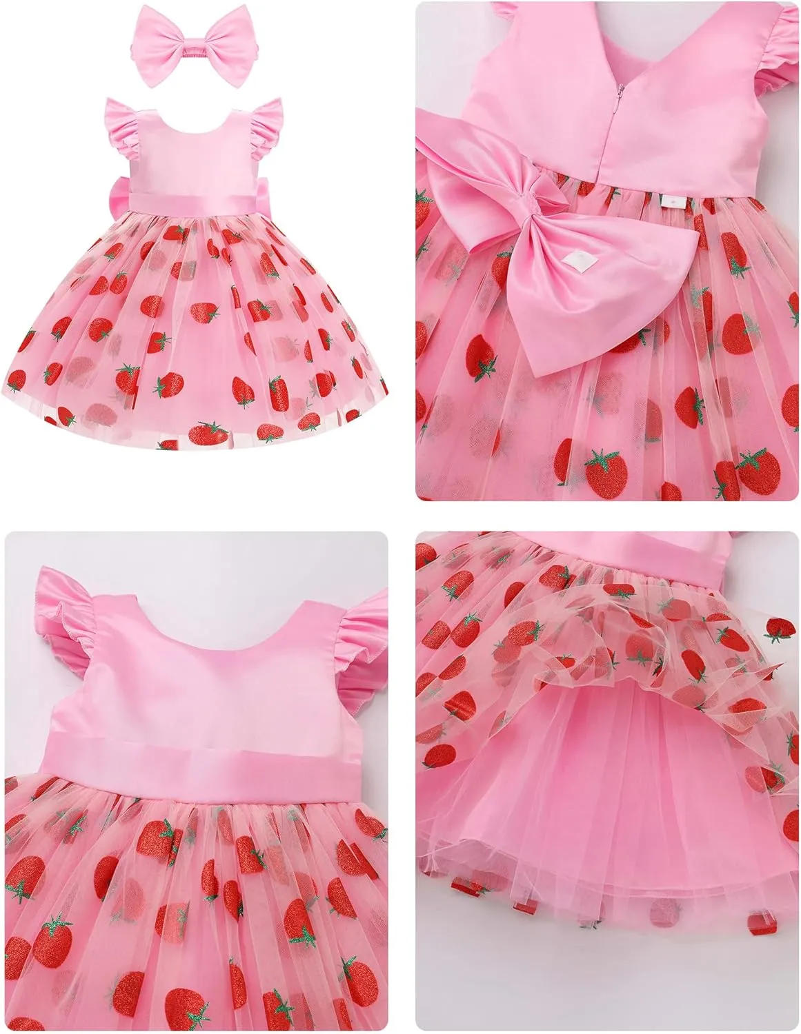 OBEEII Baby Girls Birthday Cake Smash Outfit Formal Baptism Photoshoot Tulle Dress Wedding Flower Girl Dress with Headband