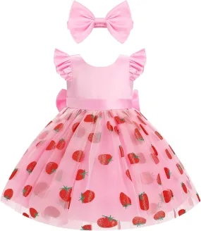 OBEEII Baby Girls Birthday Cake Smash Outfit Formal Baptism Photoshoot Tulle Dress Wedding Flower Girl Dress with Headband