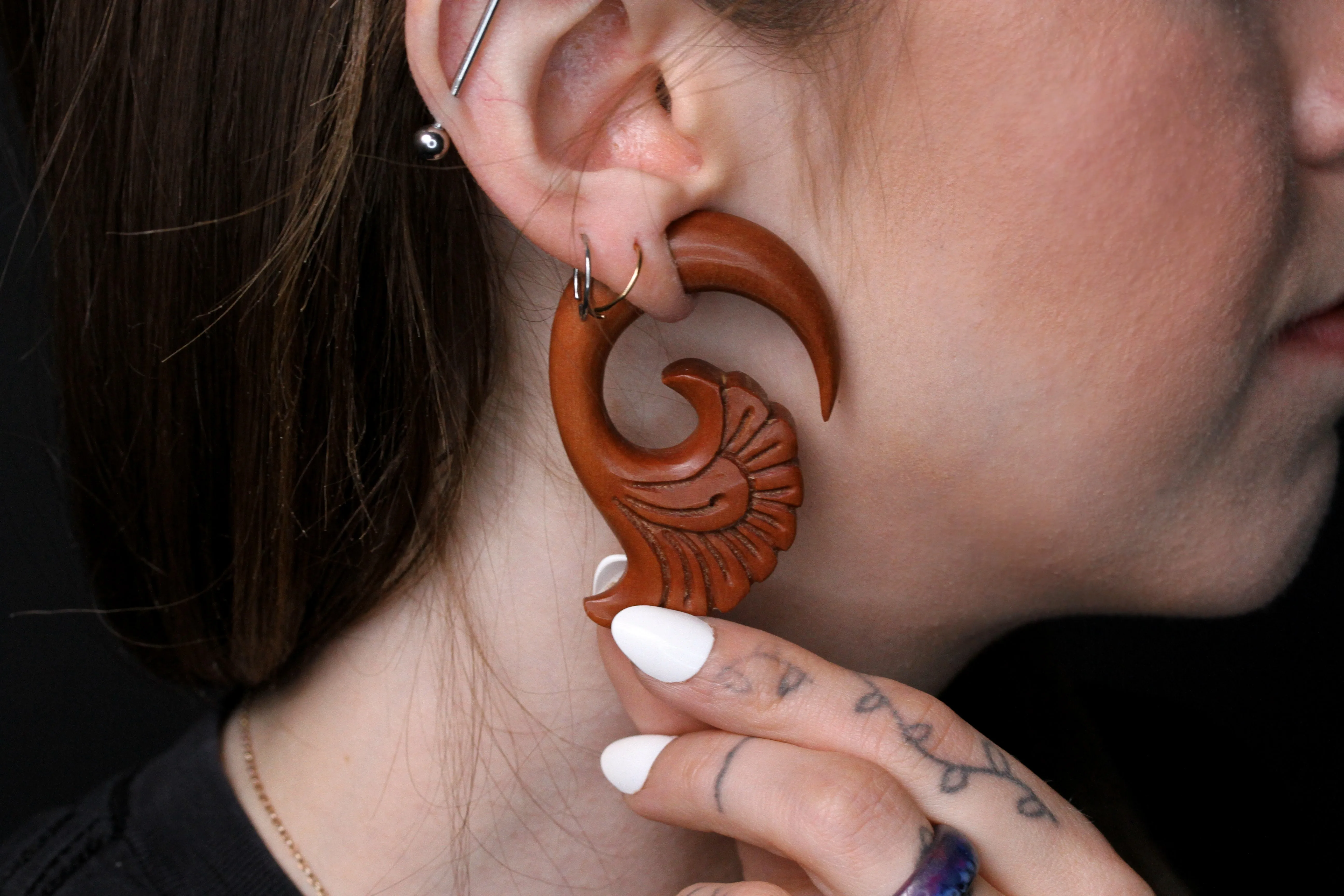 Stretch Plug Hangers - Carved Wood Ear Stretcher (Pair) - A039