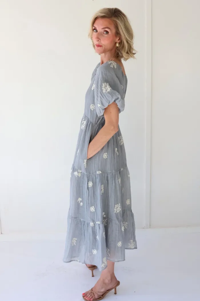 Sweetheart Embroidered Midi Dress