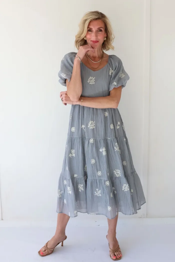 Sweetheart Embroidered Midi Dress