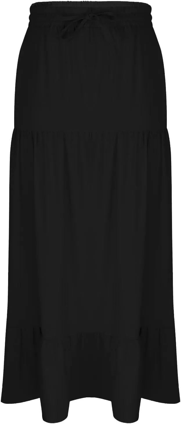 TANGNADE Skirts for Women Trendy Summer Ealstic Waisted Beach Boho Flowy Ruffle Maxi Skirt with Slit Beach Resort Wear