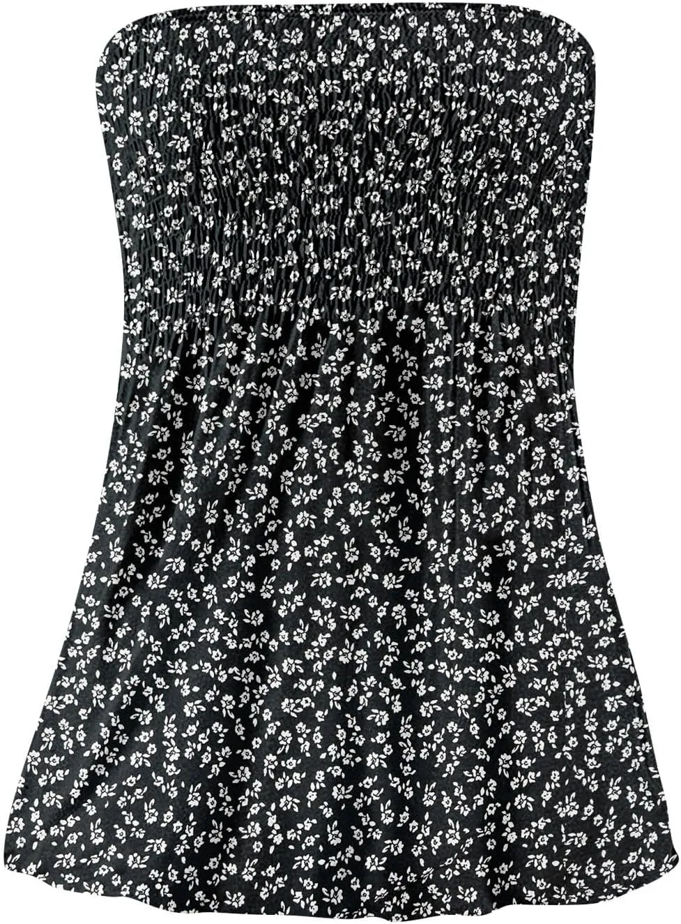 Tube Tops for Women Beach Off Shoulder Shirts Sleeveless Sexy Tops Strapless Bandeau Print Smocked Ruffled T-Shirt