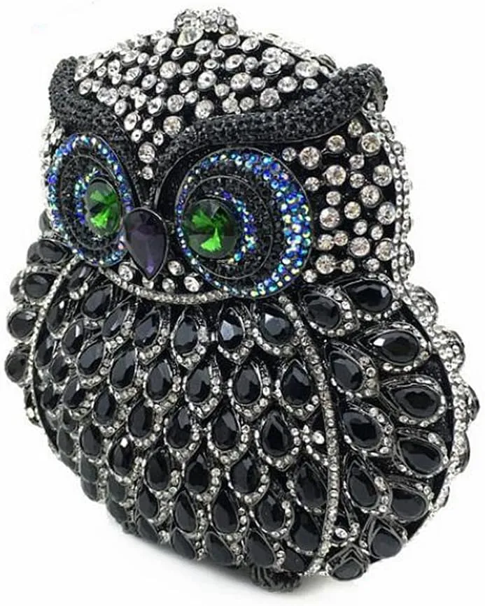 UMREN Cute Owl Clutch Women Crystal Evening Bags Luxury Handbag Rhinestone Wedding Party Purse