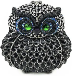 UMREN Cute Owl Clutch Women Crystal Evening Bags Luxury Handbag Rhinestone Wedding Party Purse