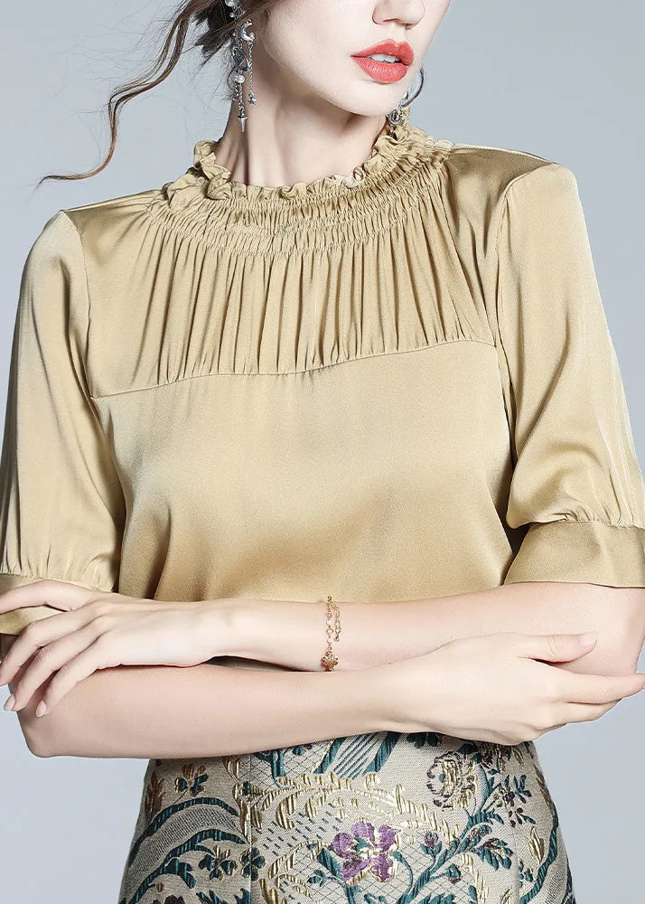 Unique Apricot Ruffled Wrinkled Silk Tops Summer LY1000