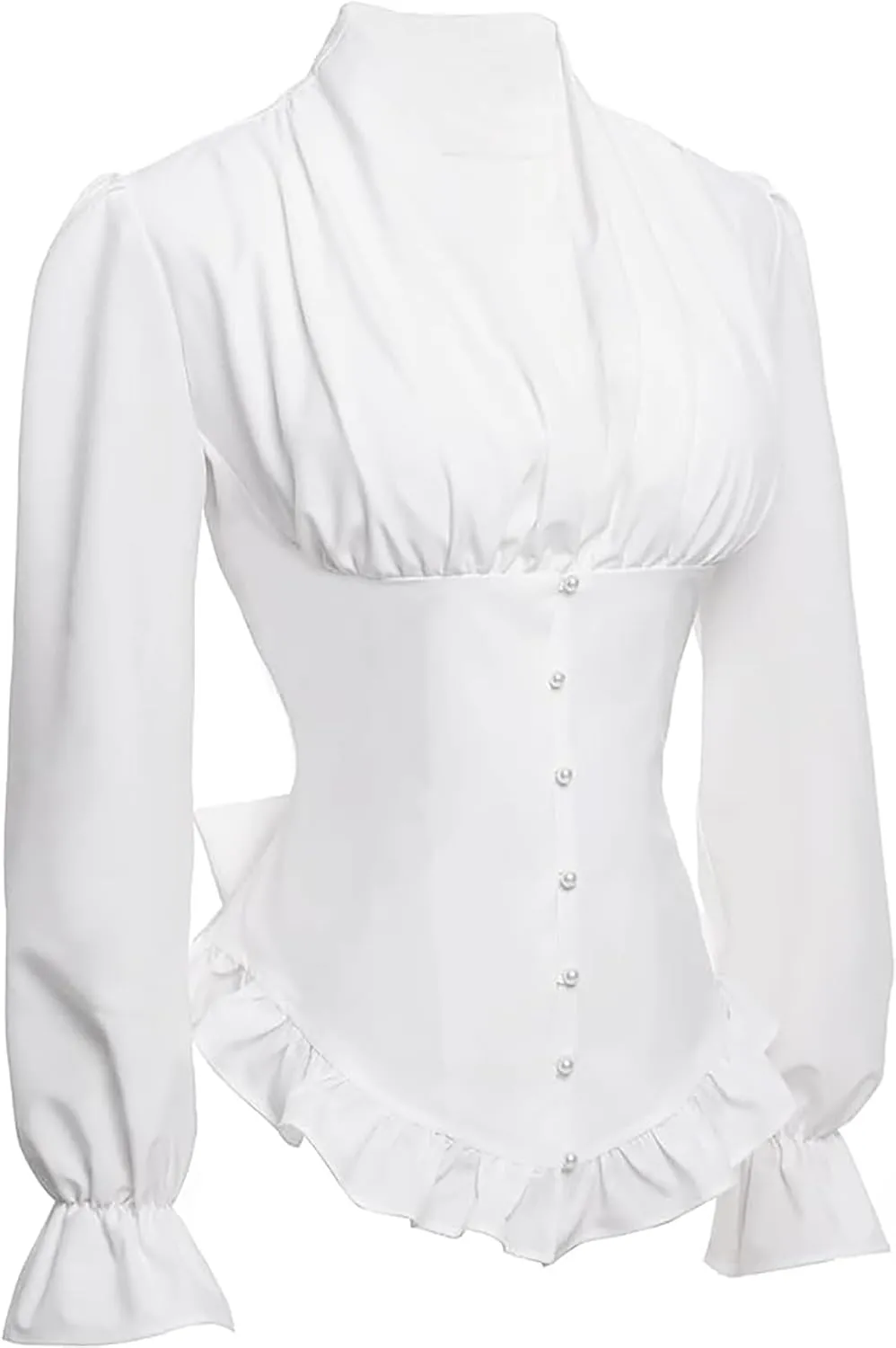 Victorian Blouse for Women Vintage Ruffle Long Sleeves Shirt Tops