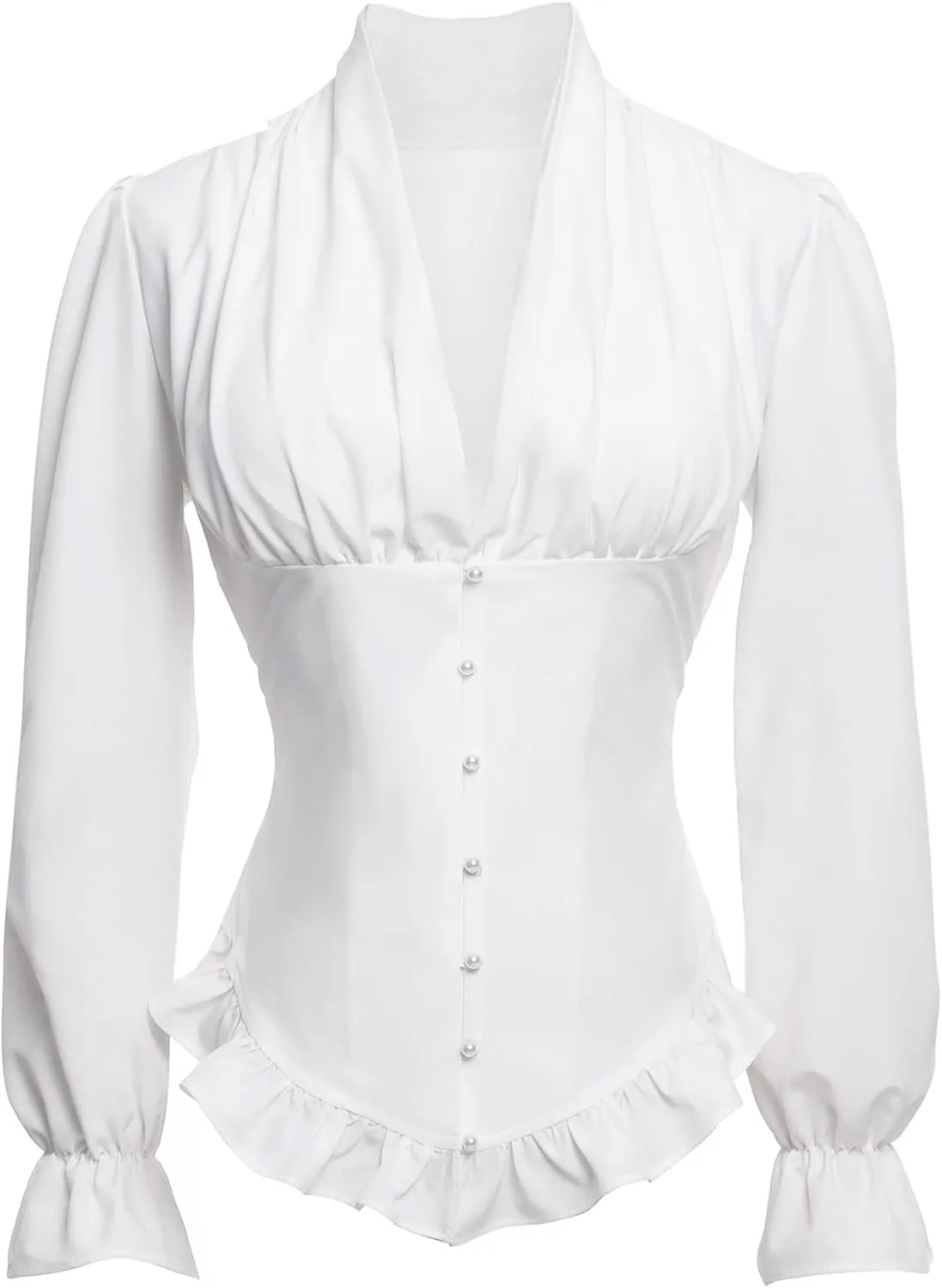 Victorian Blouse for Women Vintage Ruffle Long Sleeves Shirt Tops