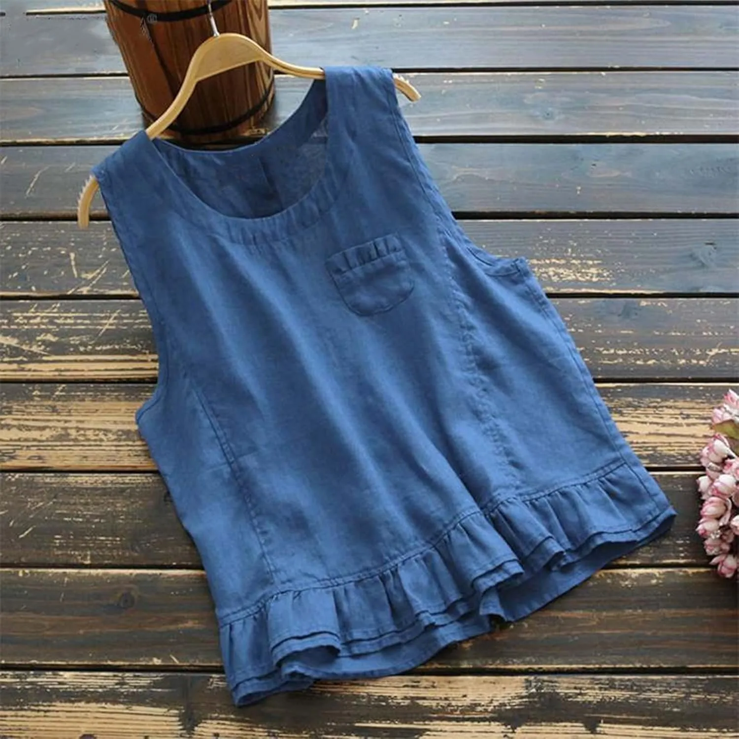 Women Tank Tops Fashion 2025 Ruffled Sleeveless Solid Color Comfy Shirts Vest Round Neck Summer Vacation Camisole