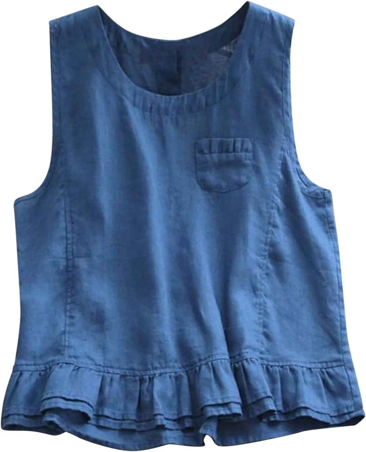 Women Tank Tops Fashion 2025 Ruffled Sleeveless Solid Color Comfy Shirts Vest Round Neck Summer Vacation Camisole