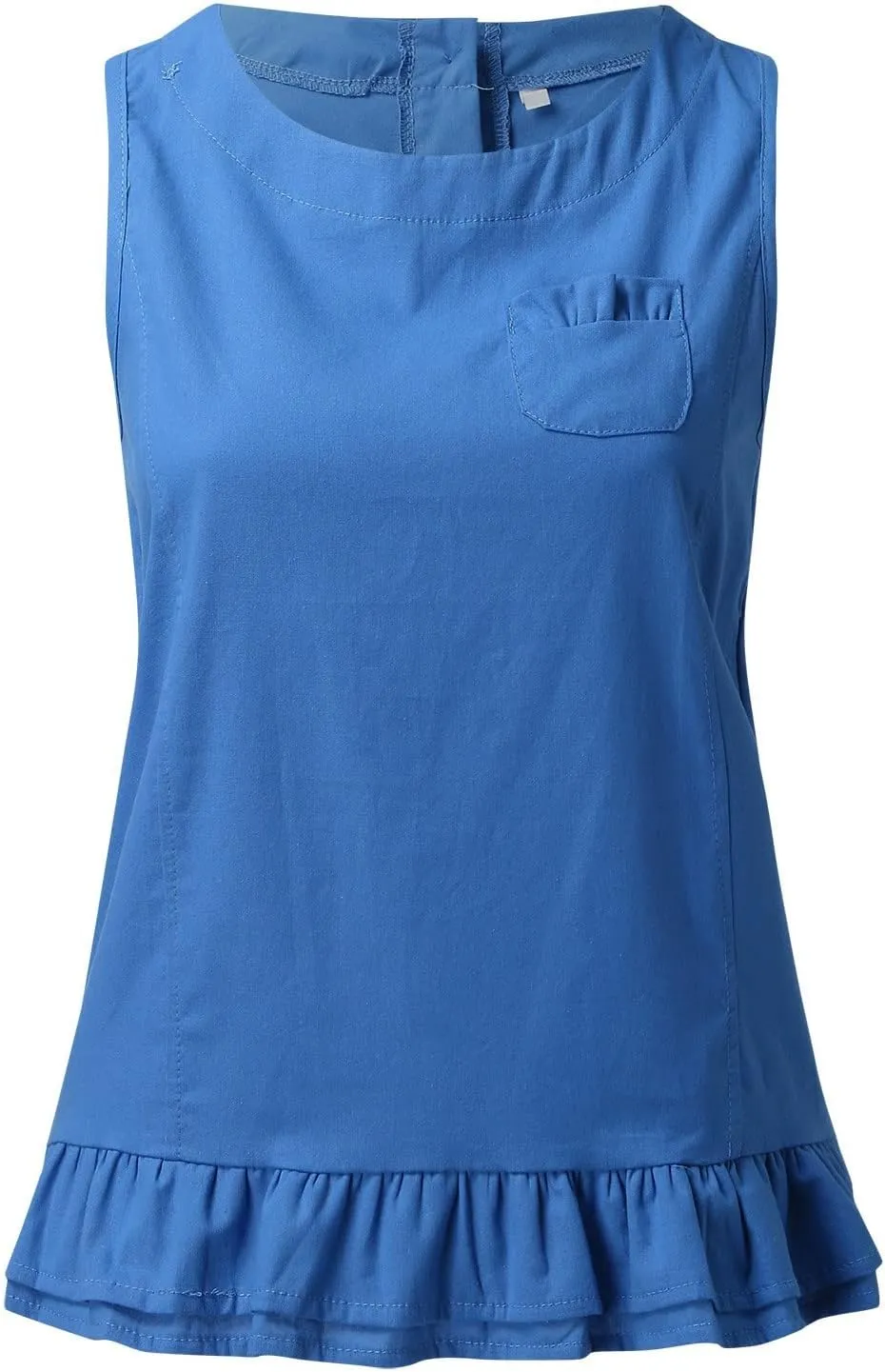 Women Tank Tops Fashion 2025 Ruffled Sleeveless Solid Color Comfy Shirts Vest Round Neck Summer Vacation Camisole