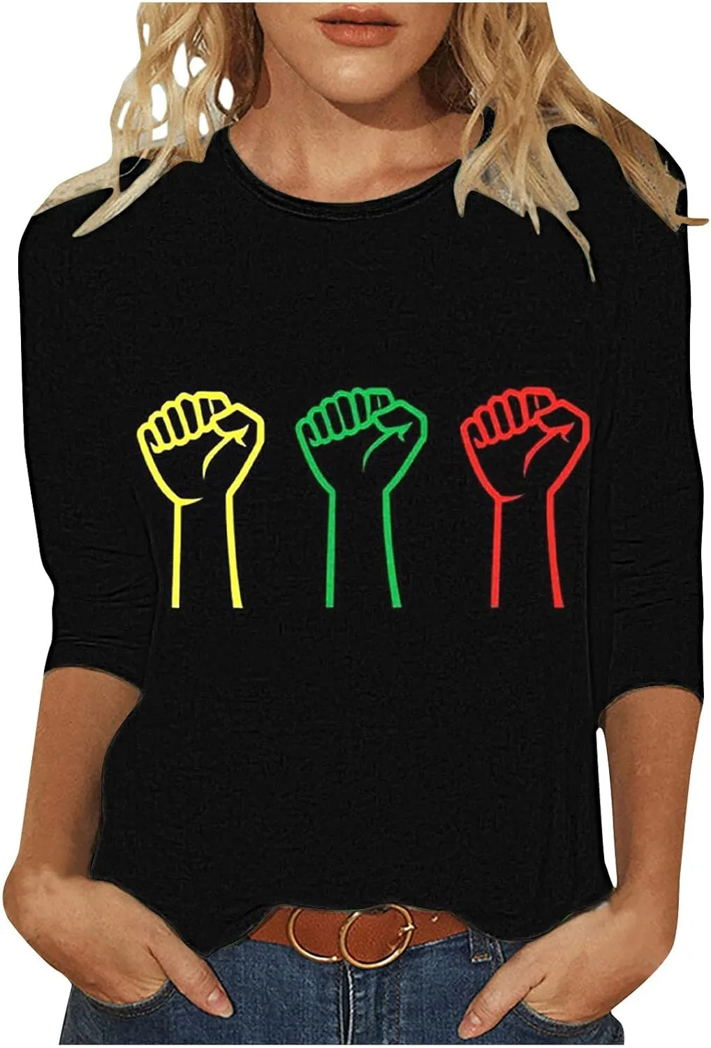 Womens Juneteenth Shirts African American Freedom 1865 Black Independence Day 3/4 Sleeve Summer Tops Plus Size