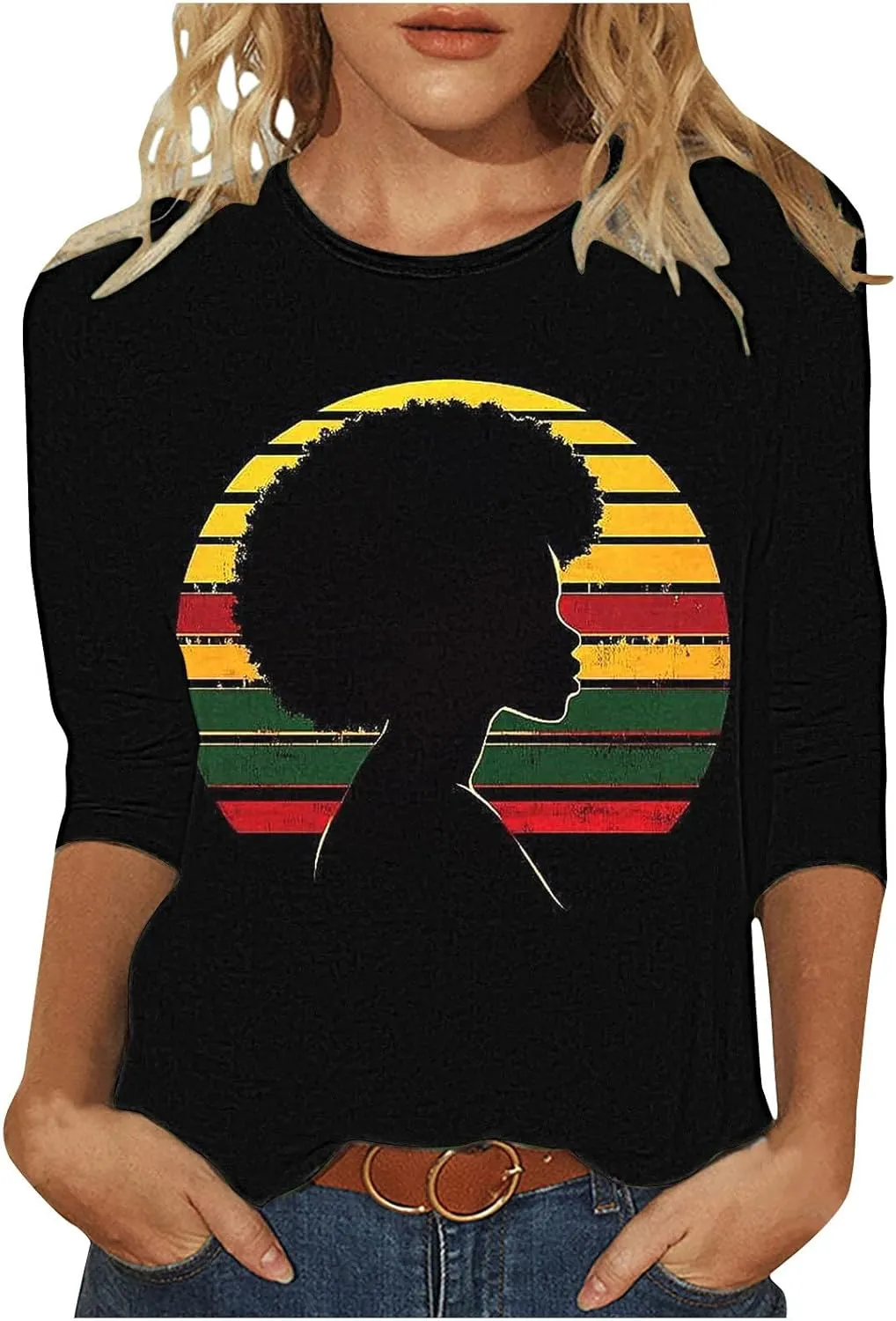 Womens Juneteenth Shirts African American Freedom 1865 Black Independence Day 3/4 Sleeve Summer Tops Plus Size