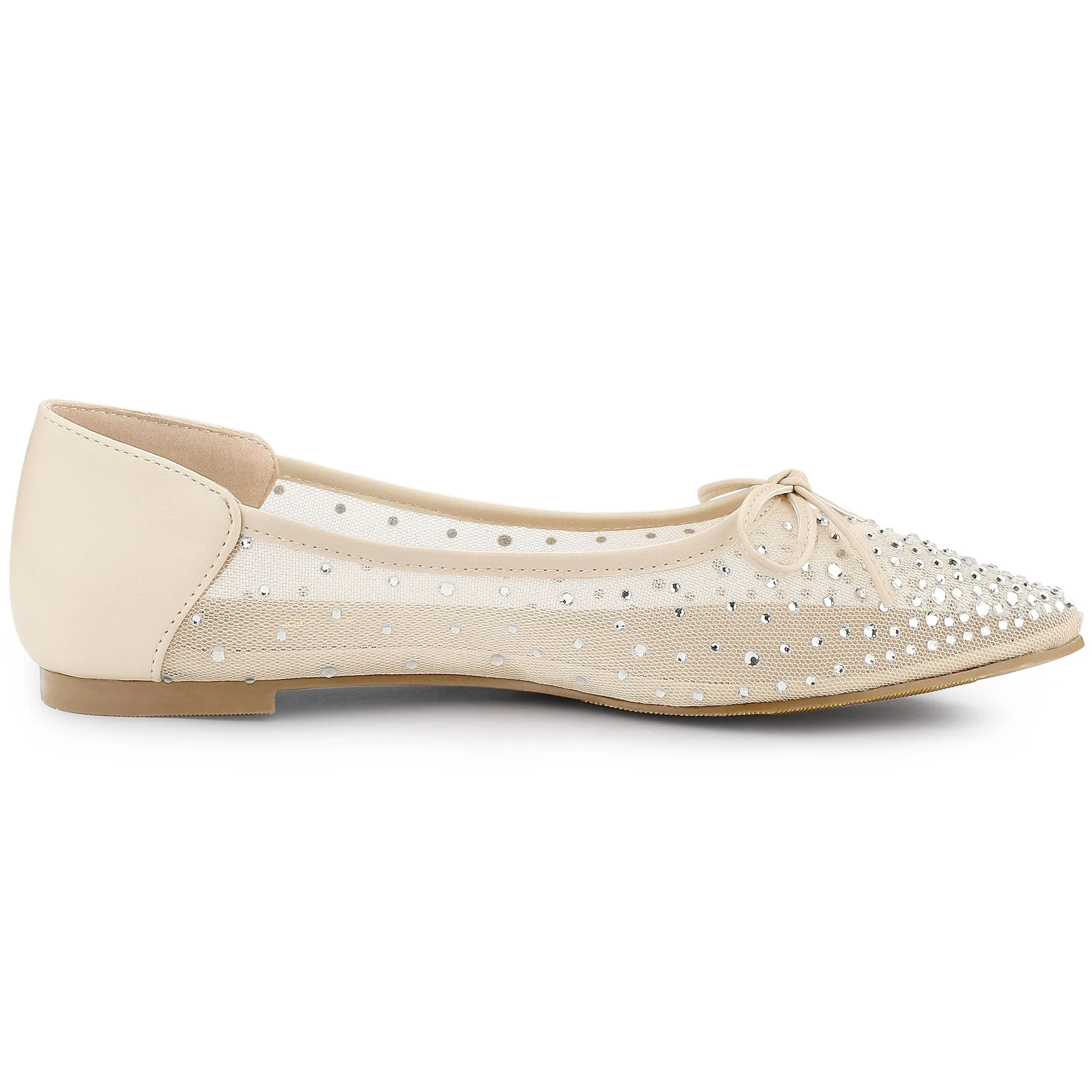 Women's Pointed Toe Bow Rhinestone Mesh Ballerina Flats