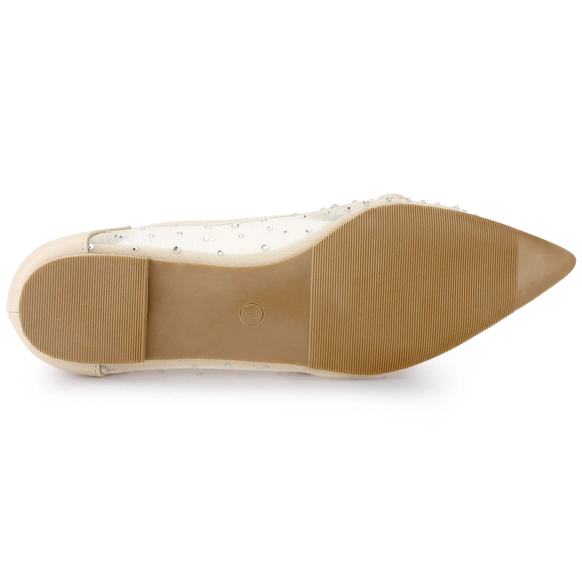 Women's Pointed Toe Bow Rhinestone Mesh Ballerina Flats