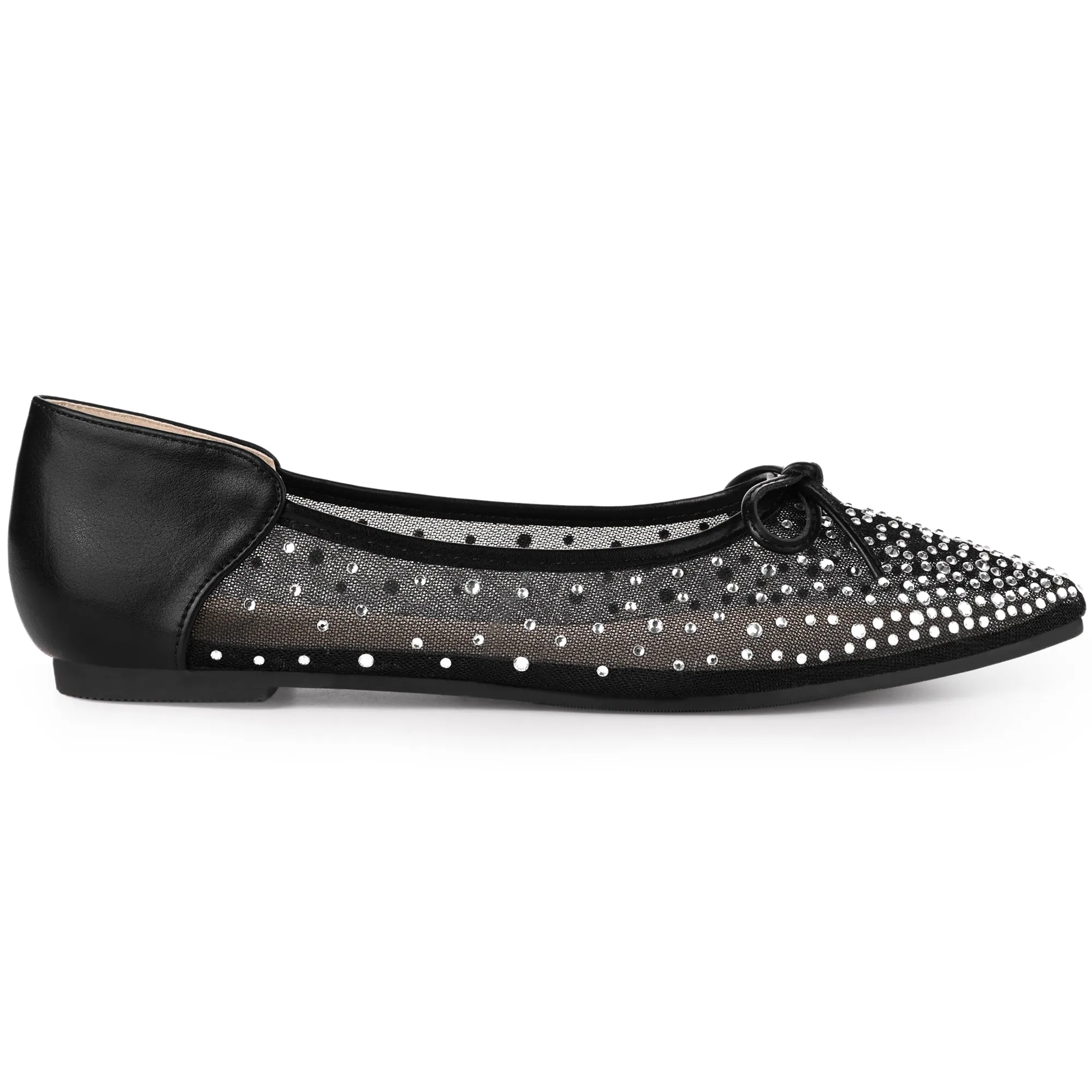 Women's Pointed Toe Bow Rhinestone Mesh Ballerina Flats
