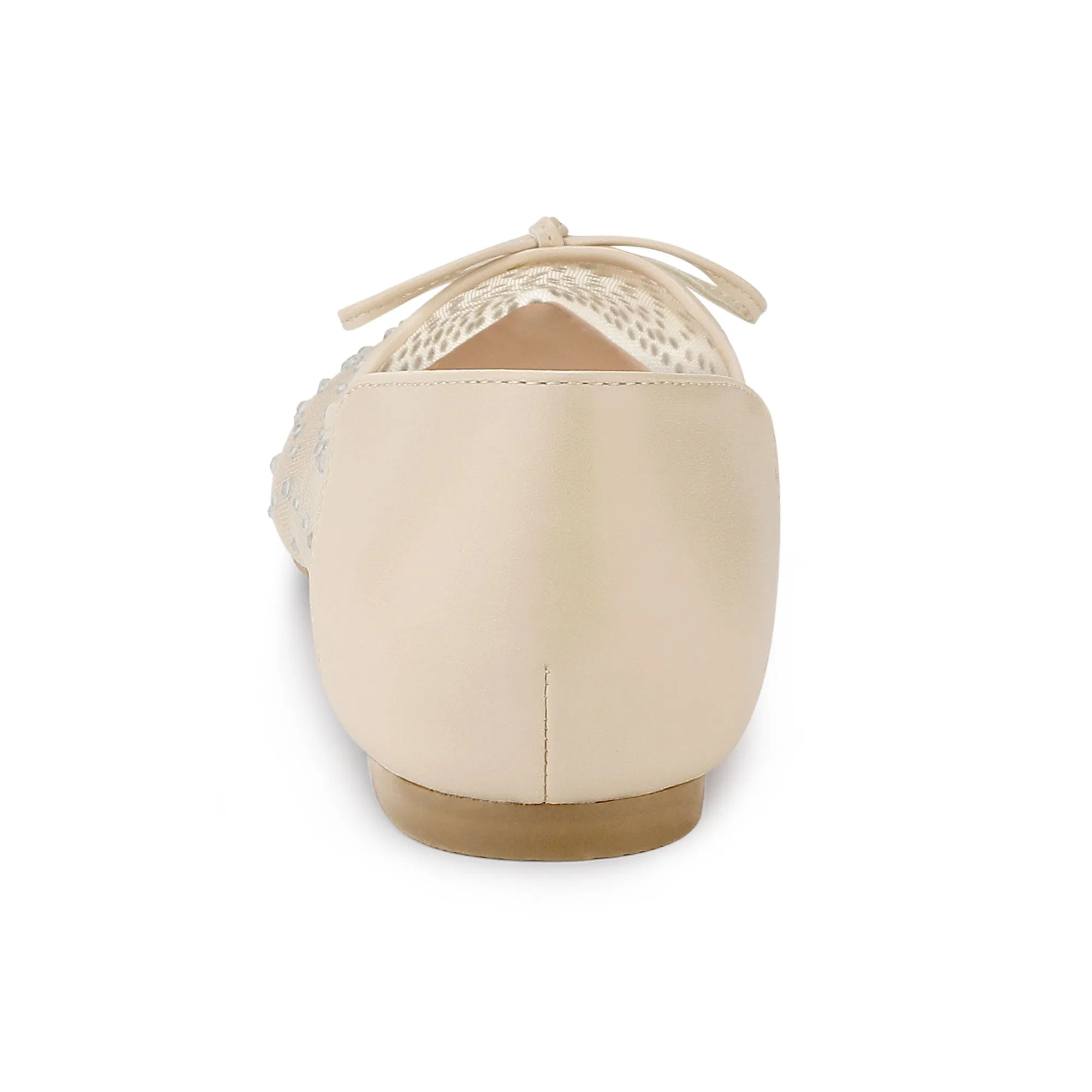 Women's Pointed Toe Bow Rhinestone Mesh Ballerina Flats