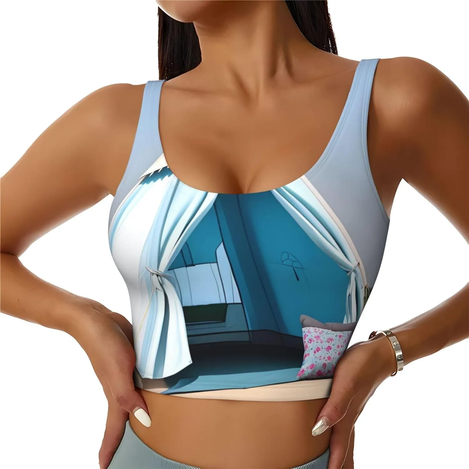Women's Sports Bra Elastic Sports Vest Yoga Tank Top Tops Shirts Quick Dry Fabric Feather Head Band Teepee Tent Pattern X-Large