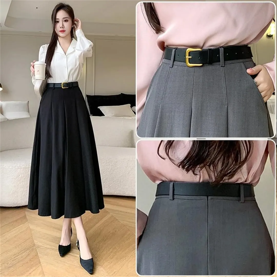 Women's Spring Summer Elegant Loose Umbrella Long Skirts High Waist Solid Casual A-Line Skirts