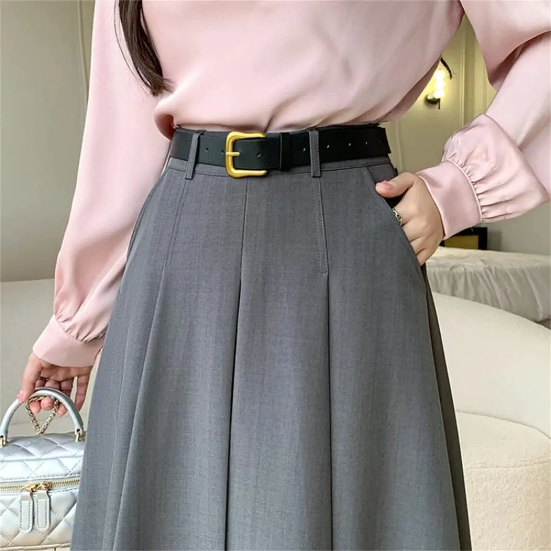 Women's Spring Summer Elegant Loose Umbrella Long Skirts High Waist Solid Casual A-Line Skirts