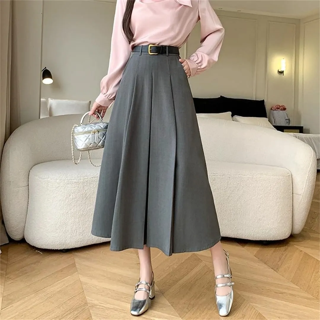Women's Spring Summer Elegant Loose Umbrella Long Skirts High Waist Solid Casual A-Line Skirts